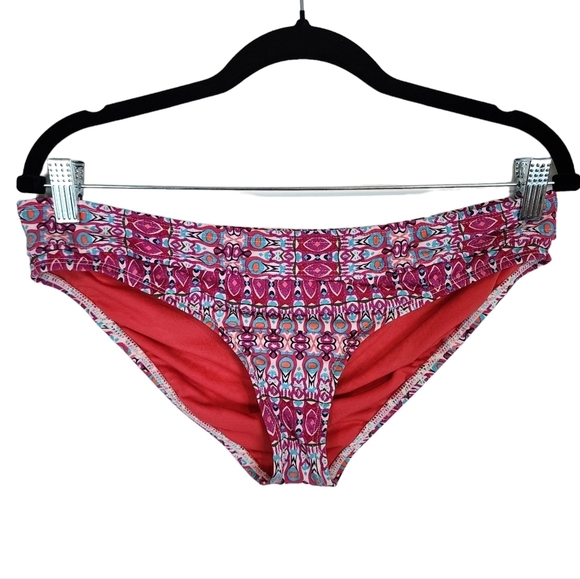 Title Nine Pink Teal Low Rise Hipster Bikini Bottom Swimsuit Boho Cat Eye sz‎ Lg - Picture 1 of 7